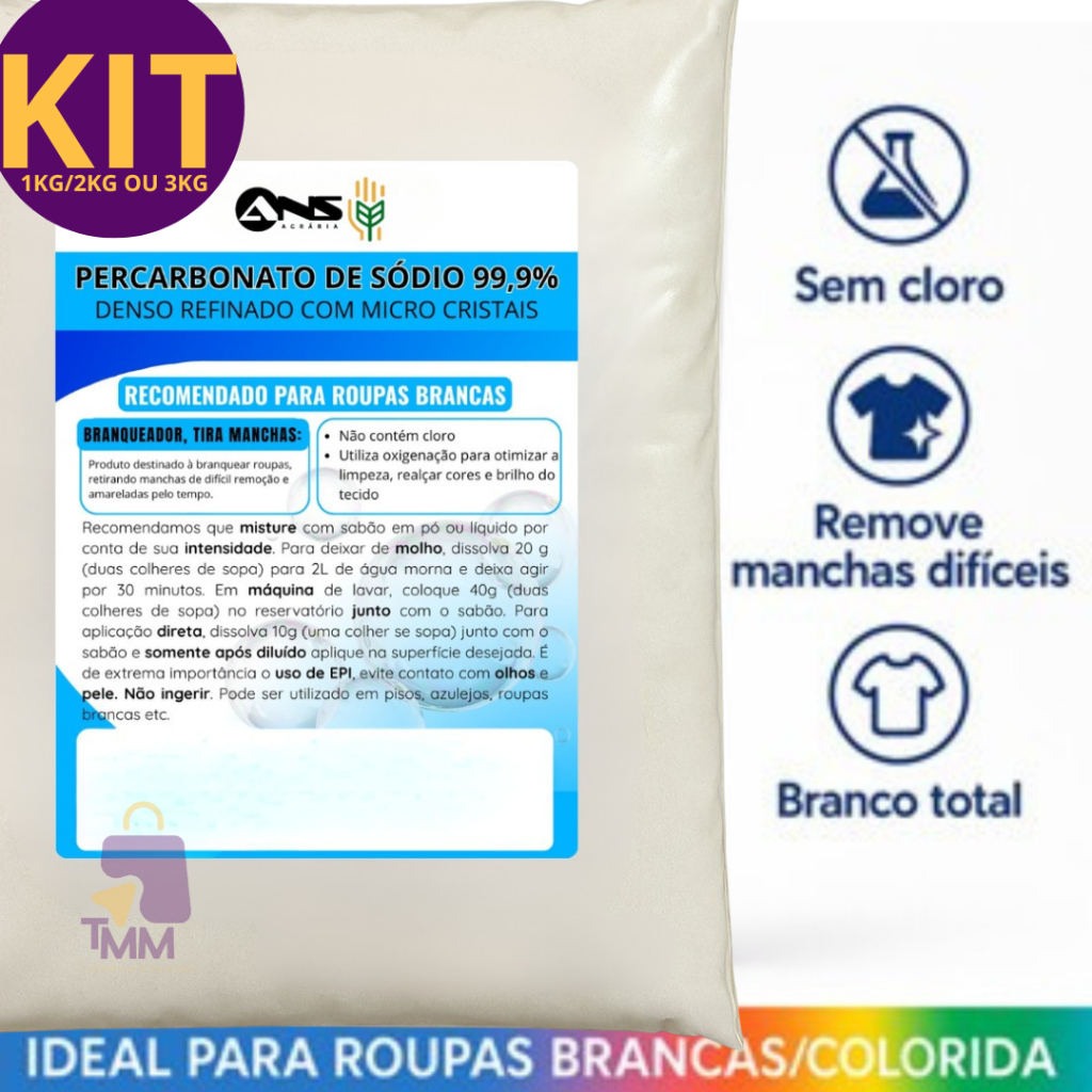 Percarbonato 100% puro! Tira Manchas, Alvejante Poderoso, Roupas Brancas e Coloridas