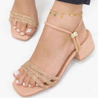 MEGA promoção queima de estoque envio imediato Sandália Saltinho Tira de Strass Brilho Calce Fácil Confortável 2 EM 1 em Oferta na Shopee