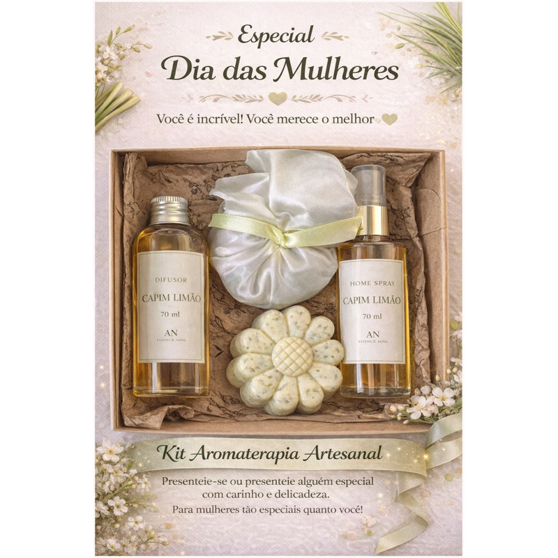 Kit Presente Aromaterapia Luxo Difusor + Home Spray + Sabonete | Presente Criativo Sofisticado Pronto para Presentear