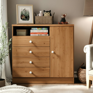 Cômoda Gaveteiro Petit Com 4 Gavetas E 1 Porta Com Nicho Para Quarto E Sala Blue Moby - Cor Nature em Oferta na Shopee