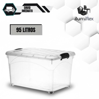 CAIXA ORGANIZADORA TRANSPARENTE 95LITROS com rodizios e travas Reforçada - Tipo Container em Oferta na Shopee