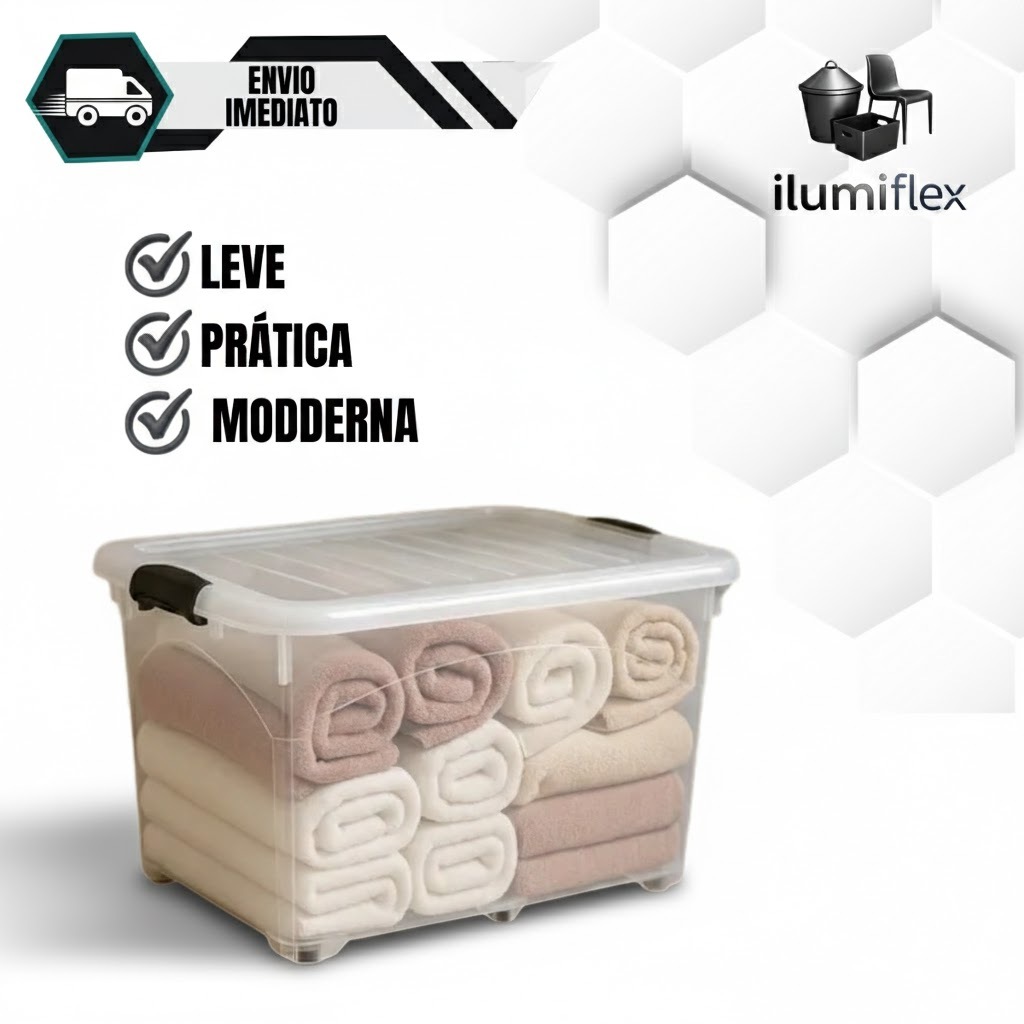 CAIXA ORGANIZADORA TRANSPARENTE 95LITROS com rodizios e travas Reforçada - Tipo Container