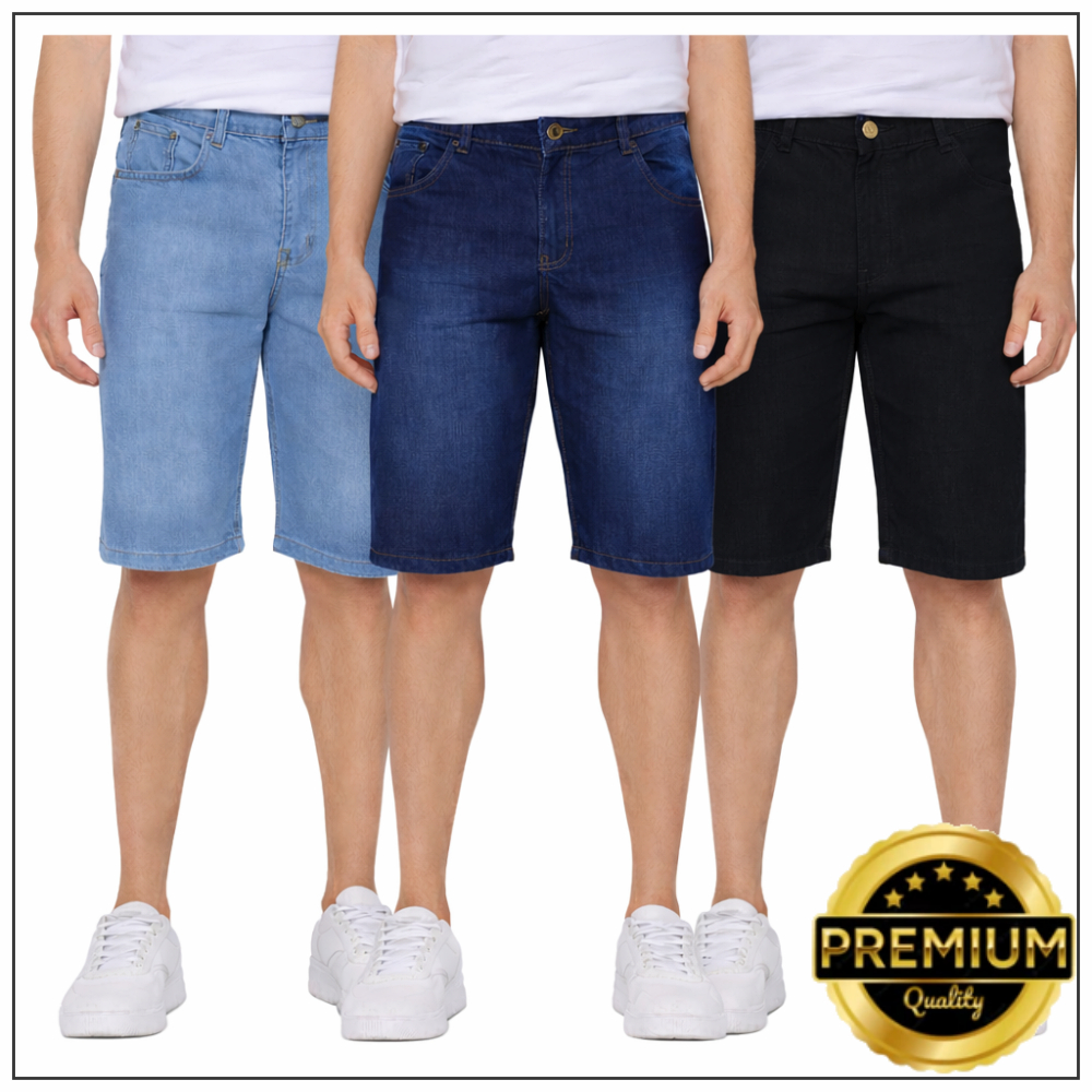 Kit Bermudas Jeans Masculina Slim Elastano Confortáveis Dia a Dia Casual Short Jeans