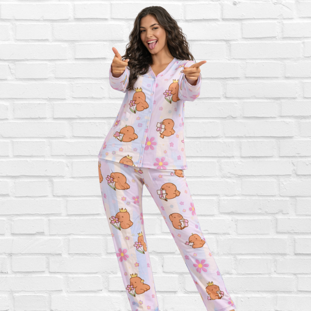 PIJAMA AMERICANO GESTANTE AMAMENTAÇÃO CAMISA MANGA LONGA E CALÇA em Oferta na Shopee