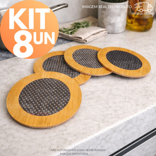 Kit 8 Descansos de Panela De Bambu MDF 14,5cm Antiderrapante Elegante Proteção Mesa Suporte Panelas Quentes Cozinha em Oferta na Shopee