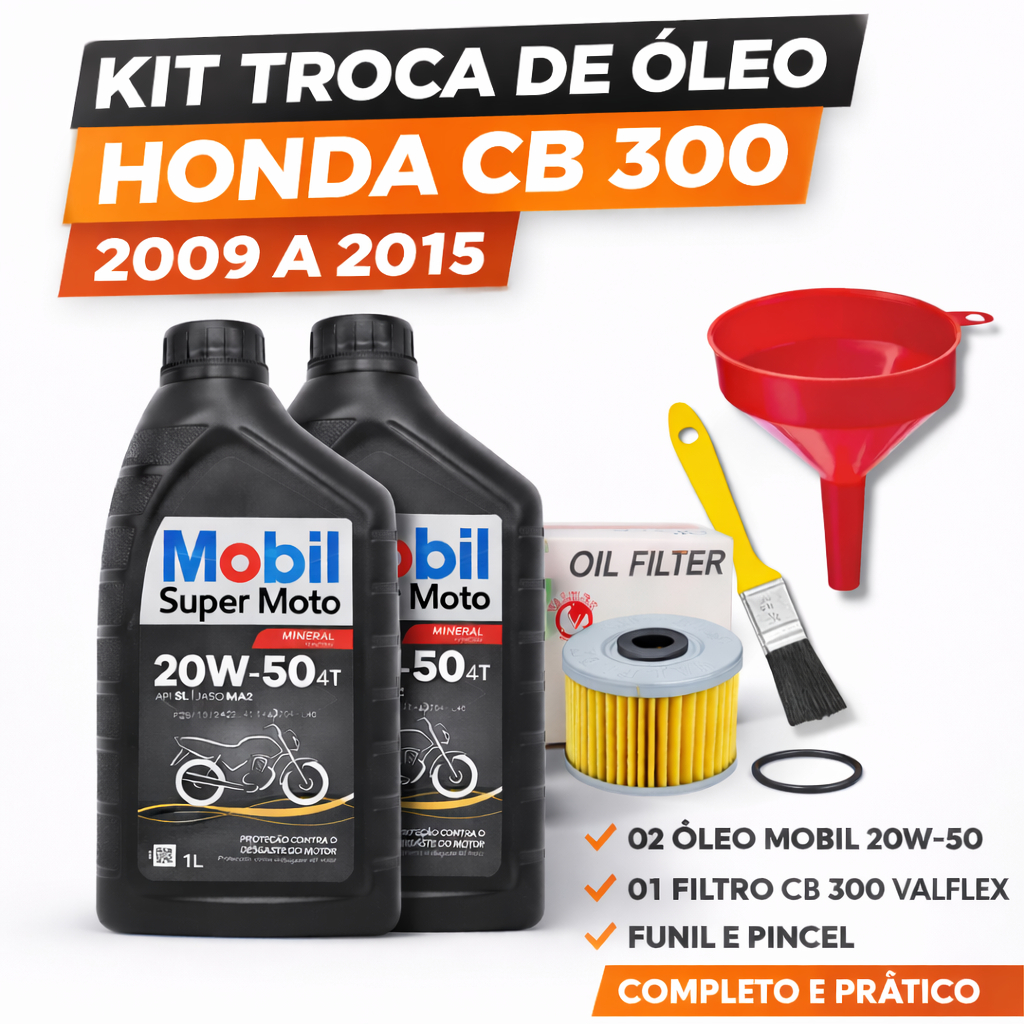 Kit Troca de Óleo Moto Mobil 20W50 Mineral Honda CB 300 Com Filtro Valflex Oring Funil Pincel em Oferta na Shopee