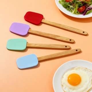 Kit4 Colher De Cozinha Com Cabo De Madeira E Ponta de Silicone Utensílio Prático Resistente,28CM