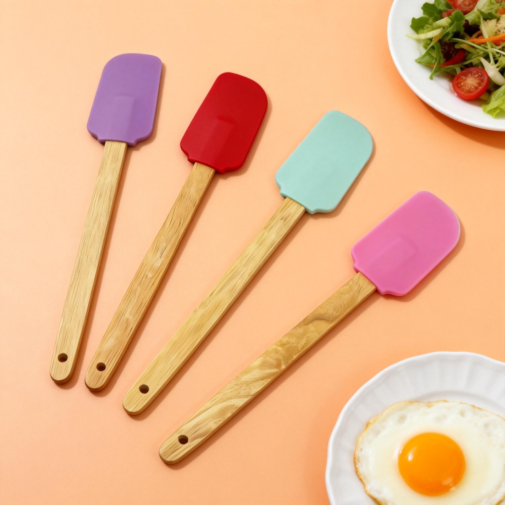 Kit 4 Espátulas Colher de Silicone  Cabo Bambu，28cm em Oferta na Shopee