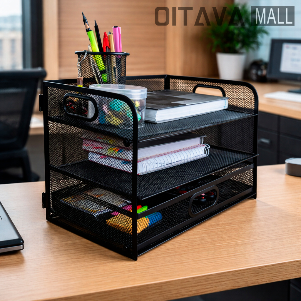 Organizador de Mesa 3 Andares com Gaveta em Ferro em Oferta na Shopee