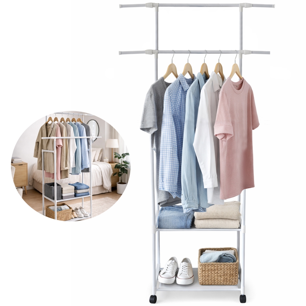 Arara De Roupas 2 Andares 2 Colunas Multiuso Roupa Sapato Preto em Oferta na Shopee