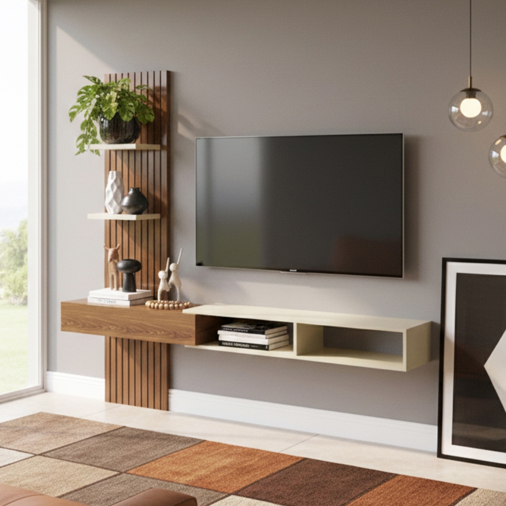 Painel Ripado p/Tv até 70” Nicho e Porta Basculante-FLEX –1,60mt, 1,80mt e 2,00mt-Ripado Ambos Lados em Oferta na Shopee