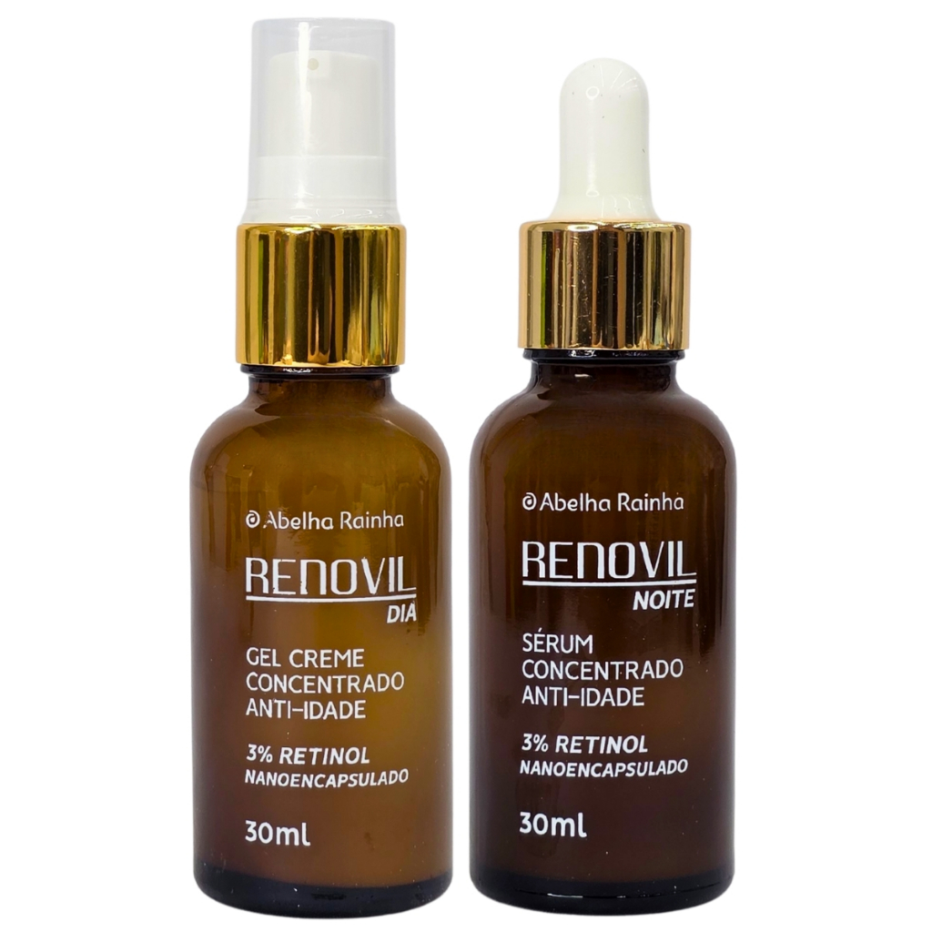 Kit Creme + Sérum Anti Idade Concentrado 3% Retinol Dia + Noite Renovil Abelha Rainha