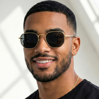 Óculos de Sol Hexagonal Preto e Dourado Premium Estiloso Clássico Oldstyle uv400 Masculino Feminino em Oferta na Shopee