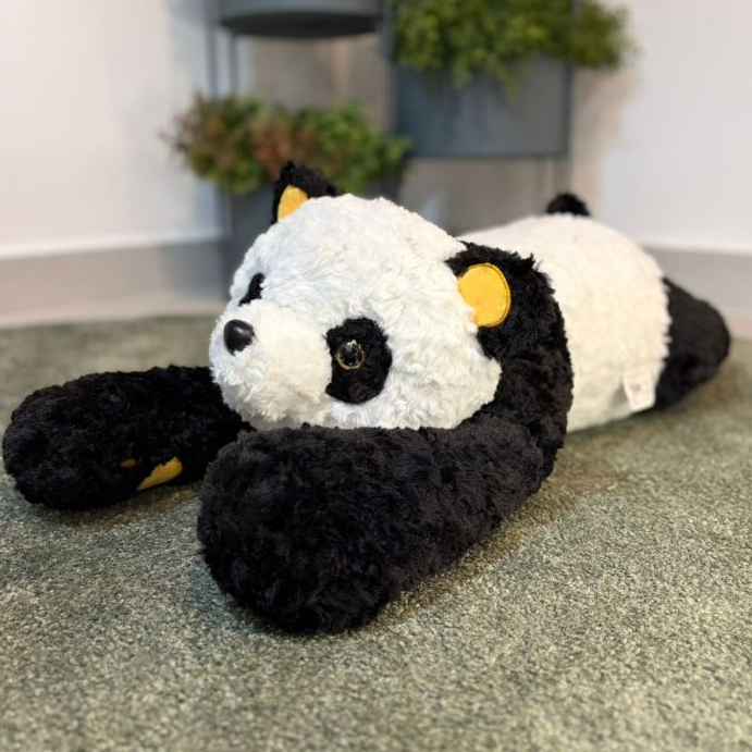 Panda de Pelúcia Deitado Fofinho 75cm -  Macio e Grande, Ideal para Decoração - Preto/Marrom em Oferta na Shopee