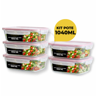 Kit 5 ou 10 Potes Vidro Hermético 1040ml Retangular Marmita Fitness Premium em Oferta na Shopee