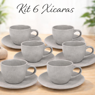 6 xicaras café cinza porcelana ceramica 160ml linha casa premium alça classica servir bebida quentes em Oferta na Shopee
