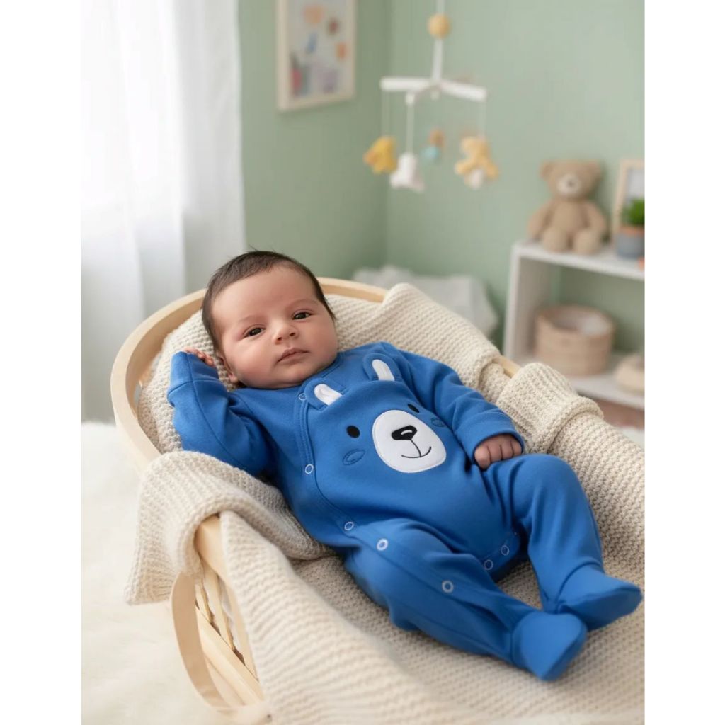 roupa bebe menino macacão urso azul Oliver