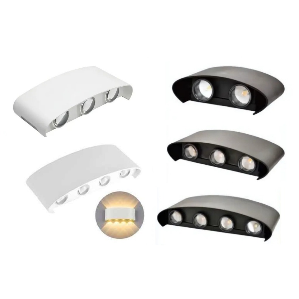 Kit Arandela Curva LED 3000K 4W/6W/8W Branca/Preta Casa Iluminação Apartamento Corredor Jardim Condomínio Área Externa
