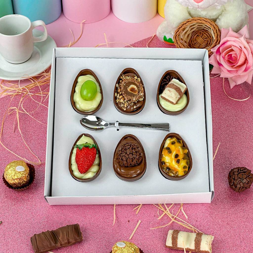 KIT 5~20 Caixa Degustação para Ovo de Colher Gourmet Páscoa 6 Cavidades