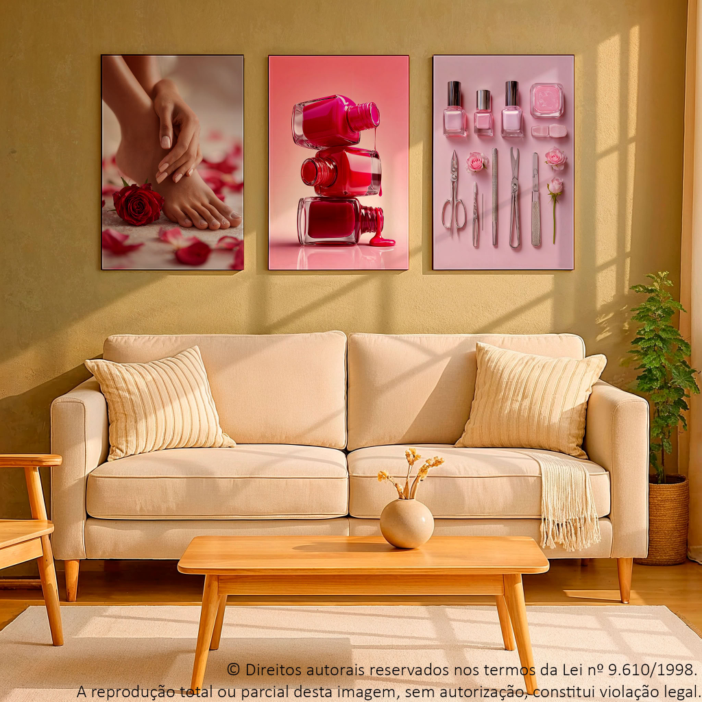 Kit 3 Quadros Decorativos Placa Decorativa Manicure Profissional – Quadro Nail Designer Salão Beleza