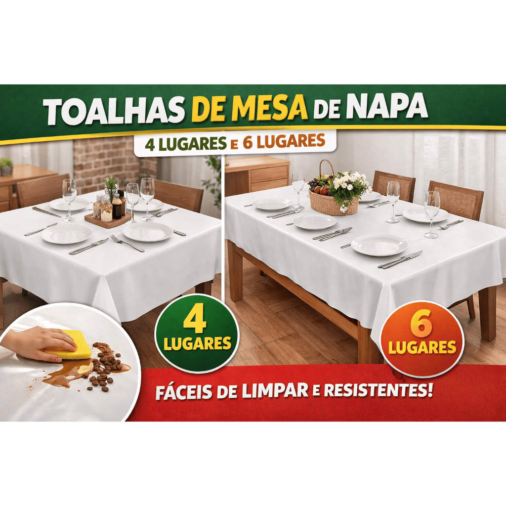 Kit de Toalha de Mesa em Napa Impermeável para 4 ou 6 lugares em Oferta na Shopee