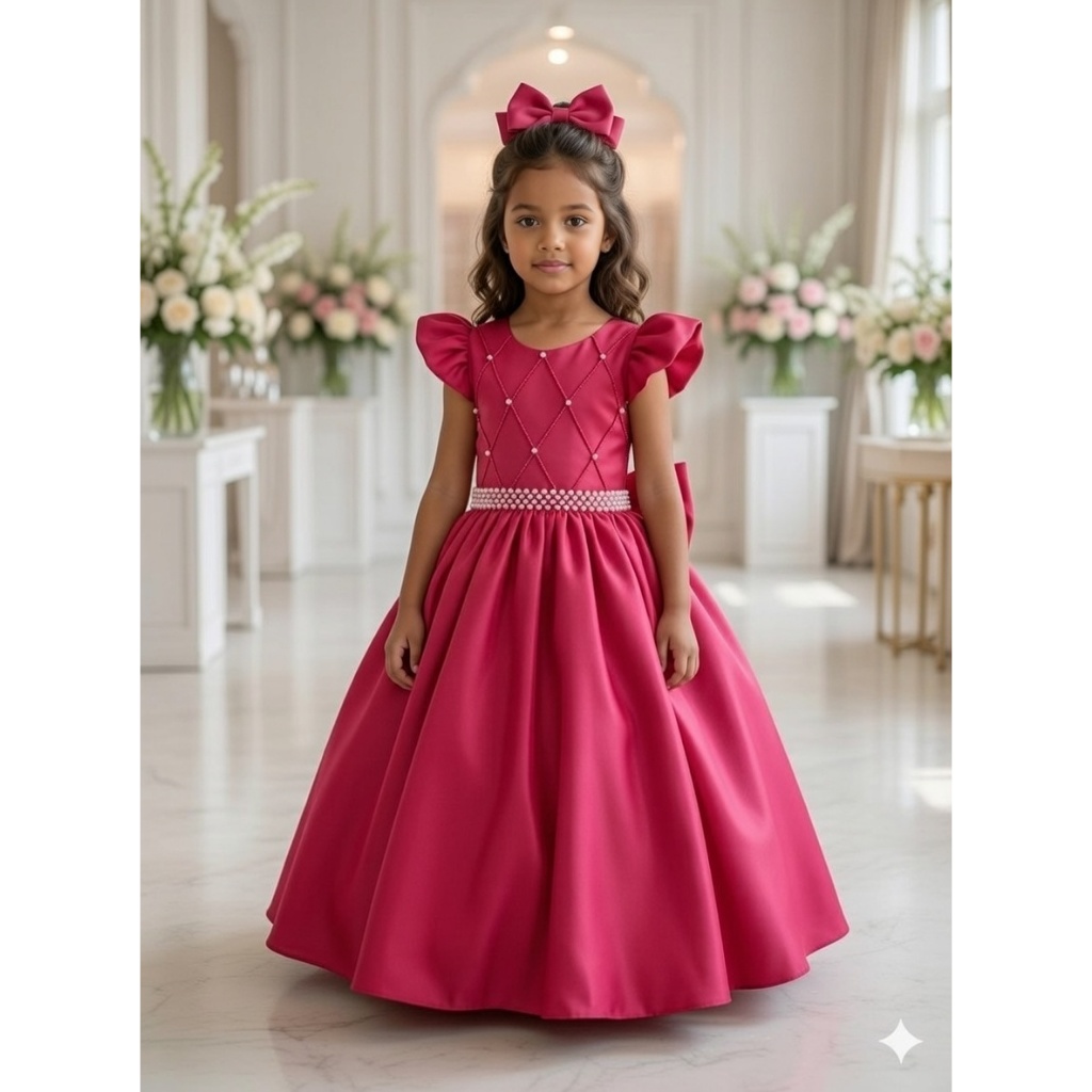 Vestido Longo de Festa Infantil Juvenil Ysa Kids Francine Pink