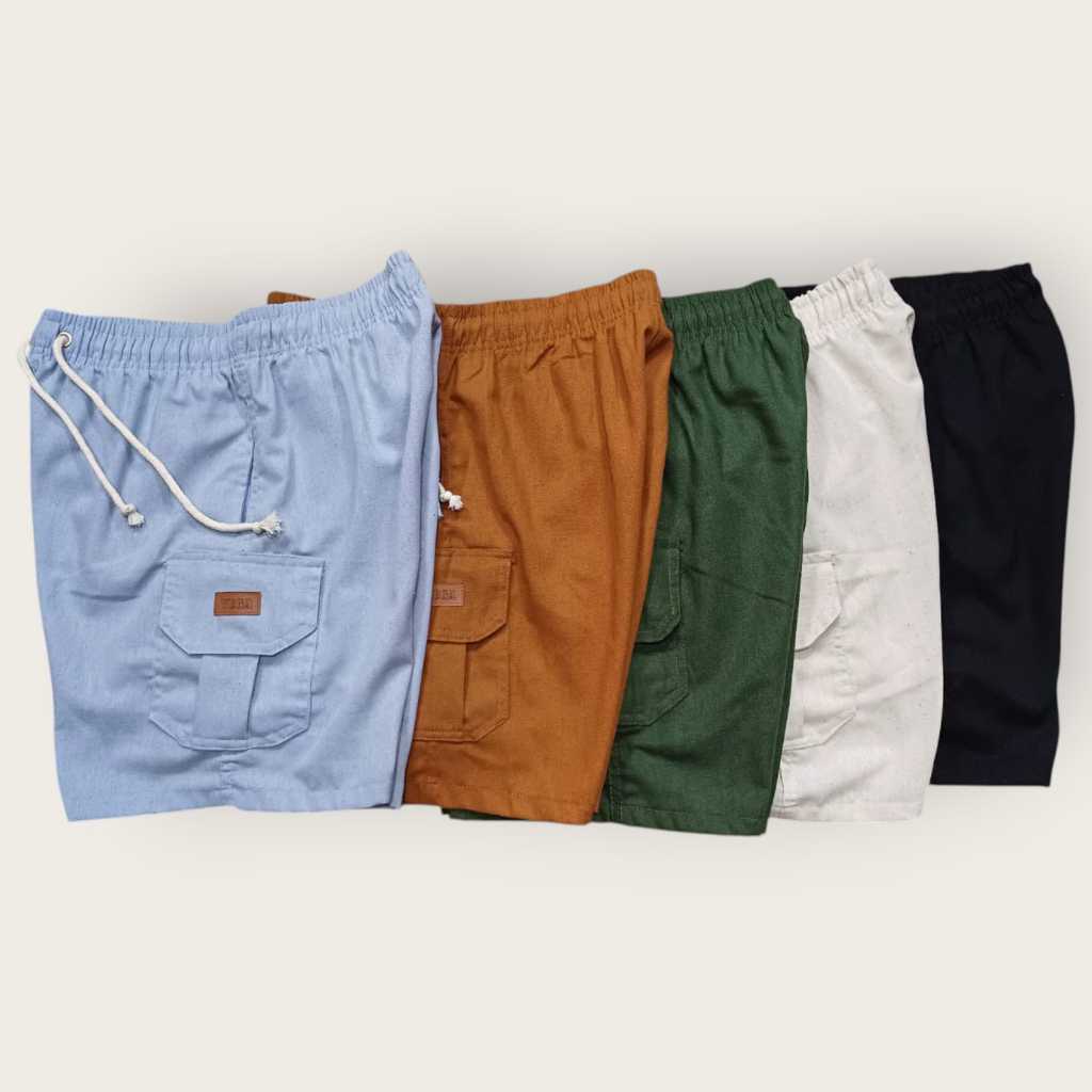 Kit 5 Short Cargo  De Linho Premium Bermuda Masculino Casual Basico Confortavel Detalhe Etiqueta de Couro