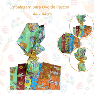 Kit 5, 10 ou 15un Saco Embalagem Coelho/Coelhinho Papel para Ovo de Páscoa 44 x 44cm - Para ovos de até 500g em Oferta na Shopee