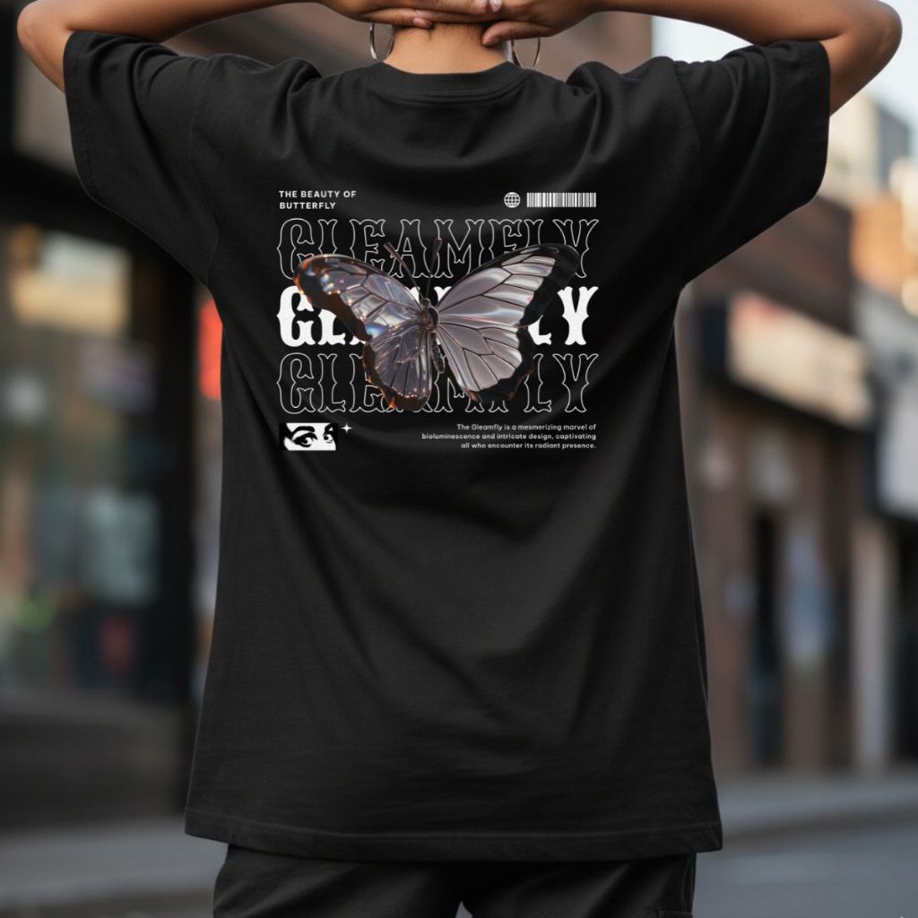 Camiseta Oversized Borboleta Gleamfly Feminina Estampa Conceitual Street Aesthetic Camisa Larga Algodão Confortável
