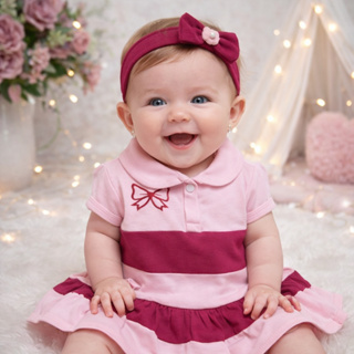Vestido Bebê Menina RN a 6 Meses Listrado com Bordado + Tiara Conjunto Infantil em Oferta na Shopee