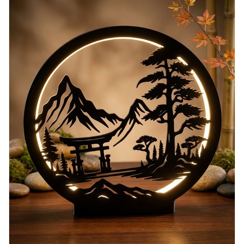 Imagem Luminária LED Decorativa Japonesa Zen - Paisagem Montanha em LED