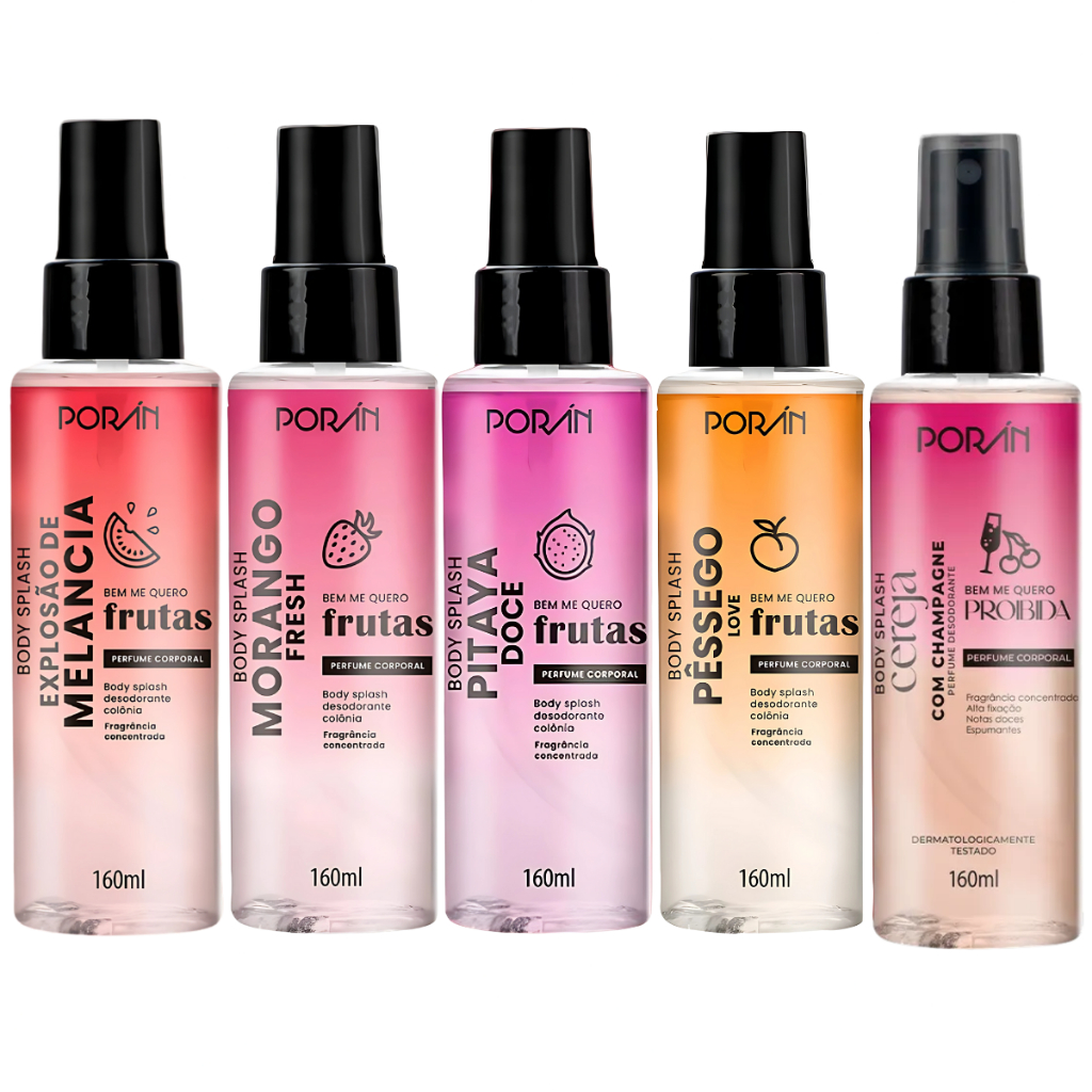 KIT 5 Body Splash Desodorante Colônia Spray Corporal Porán Sortidos 160mL em Oferta na Shopee