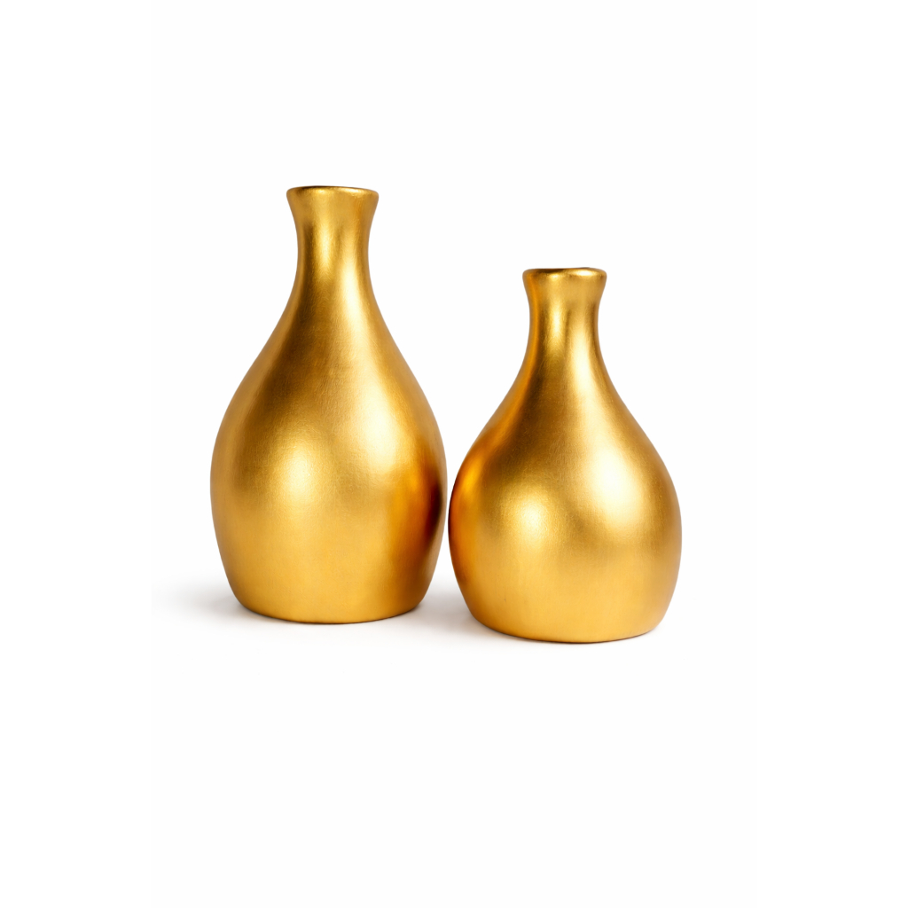 Kit 2 Vasos Dourado Ouro Decorativo Grande  Enfeite Dourado de Luxo