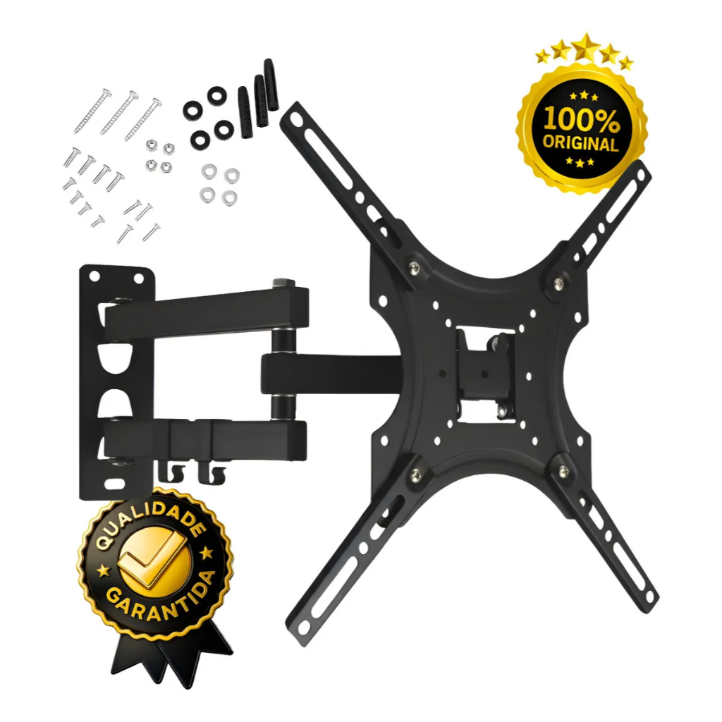 Suporte Articulado Para Tv 14 a 55 polegadas Inclinado Reforçado Suporta 50kg Preto em Oferta na Shopee