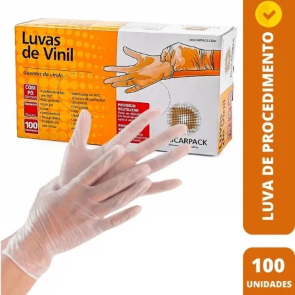 Luva de Vinil Descartável Com Pó Descarpack 100 unidades