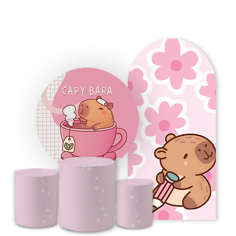 Capa Painel Redondo 1.50m + Trio Cilindro Capivara Rosa Capybara Festa Infantil Luxo Menina Lançamento em Oferta na Shopee