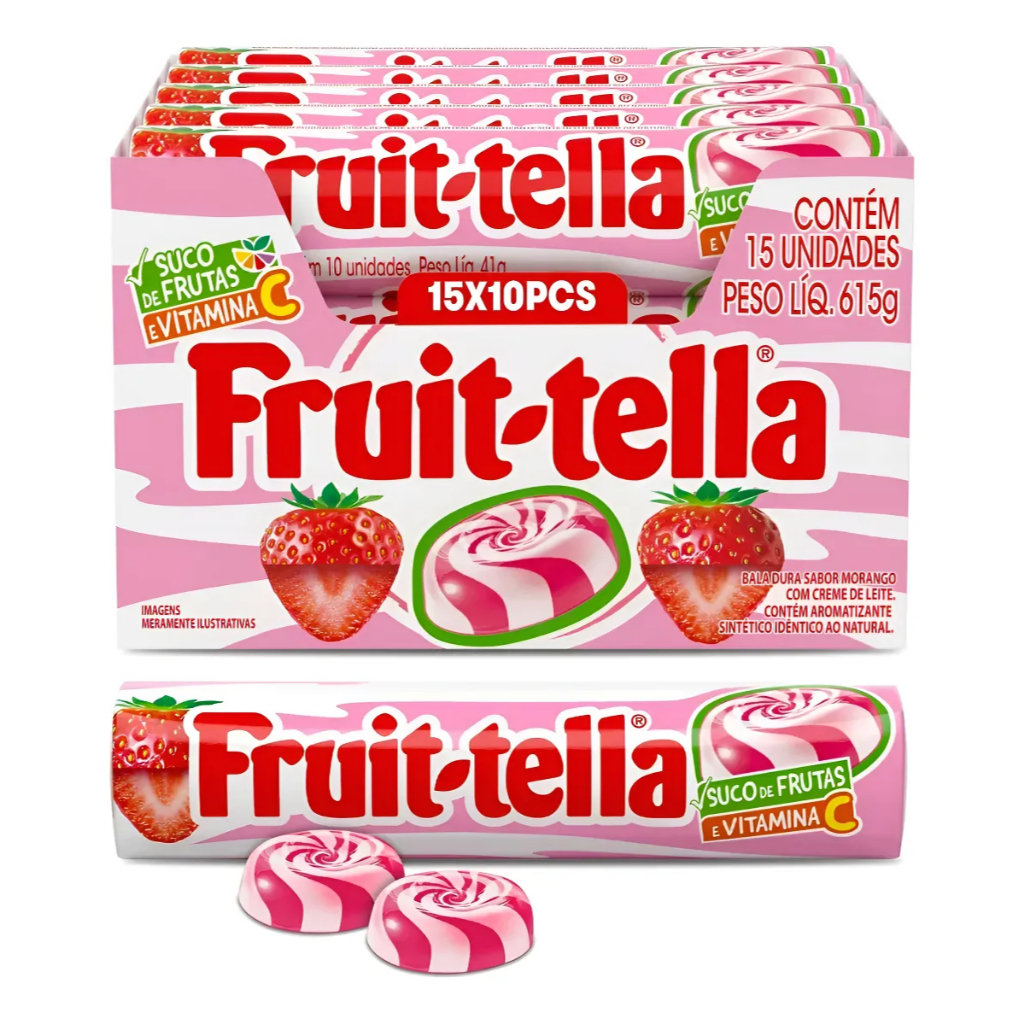 Caixa Bala Dura Fruittella Morango – Display com 15 Unidades de 41 g