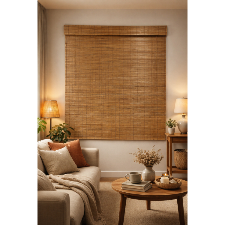 Persiana Pronta Rolô Bambu 100larg x 230alt com bandô - Café em Oferta na Shopee