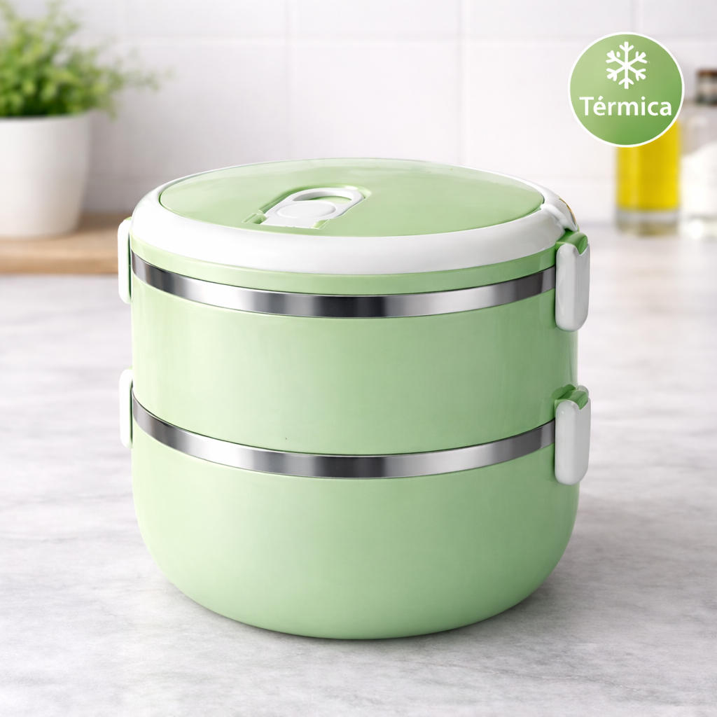 Marmita Térmica Inox 760ml 2 Compartimentos Antivazamento com Trava – Mantém a Temperatura