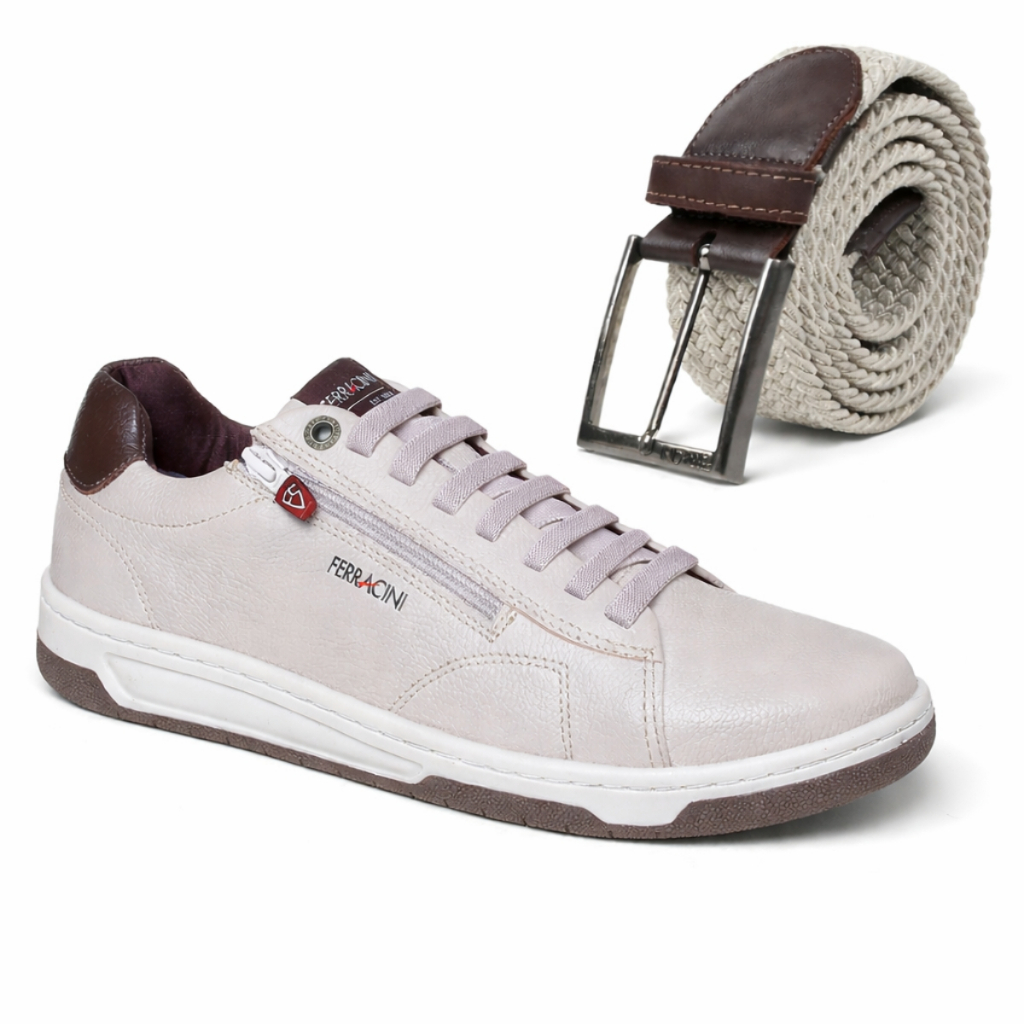 Combo Sapatênis Masculino Ferracini Vox Couro Legitimo Kit Cinto Elastico e Sapato Com Ziper Lateral em Oferta na Shopee