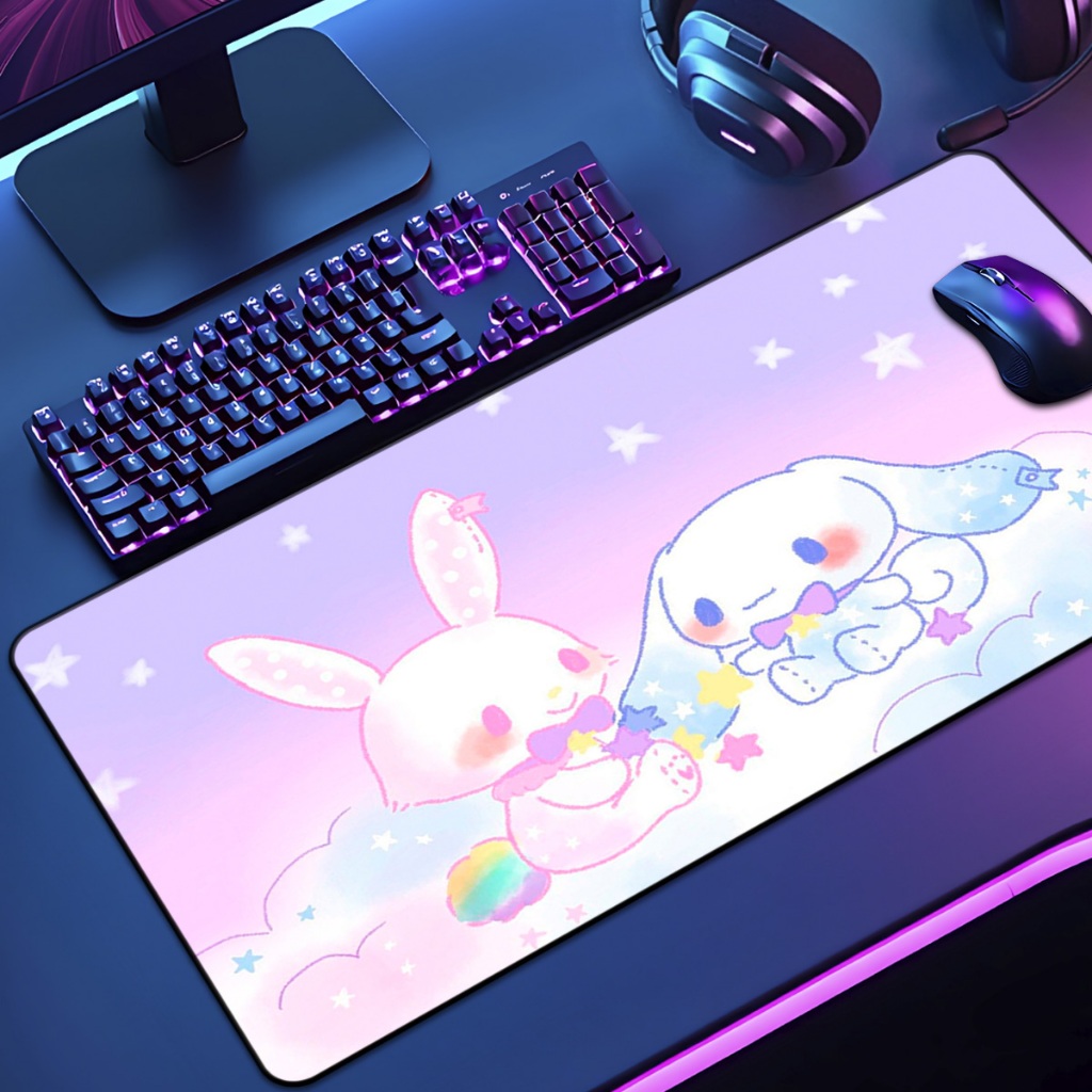 Mouse Pad Kuro & Cinnamo Gamer XXL Antiderrapante Setup Speed Extra Grande Diversas Borda Costurada