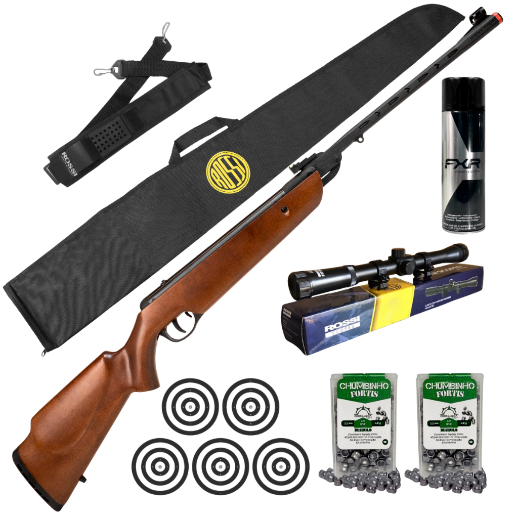 Carabina de Pressão Rossi Dione Sport Mola de Madeira 5,5mm + Escolha seu Kit Ideal