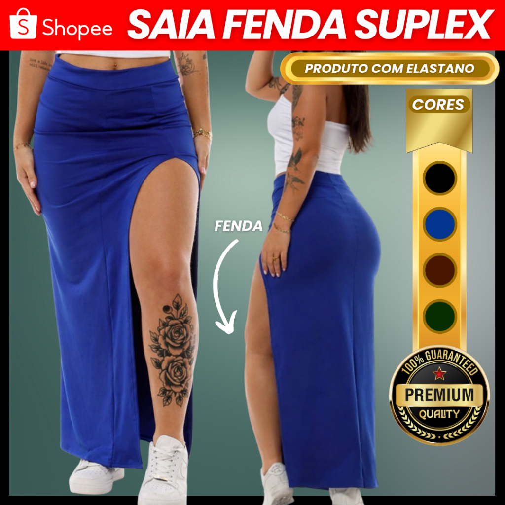 Saias Longa com Fenda Aberta Modinha Suplex Gringa Longuete Moda Gringa em Oferta na Shopee
