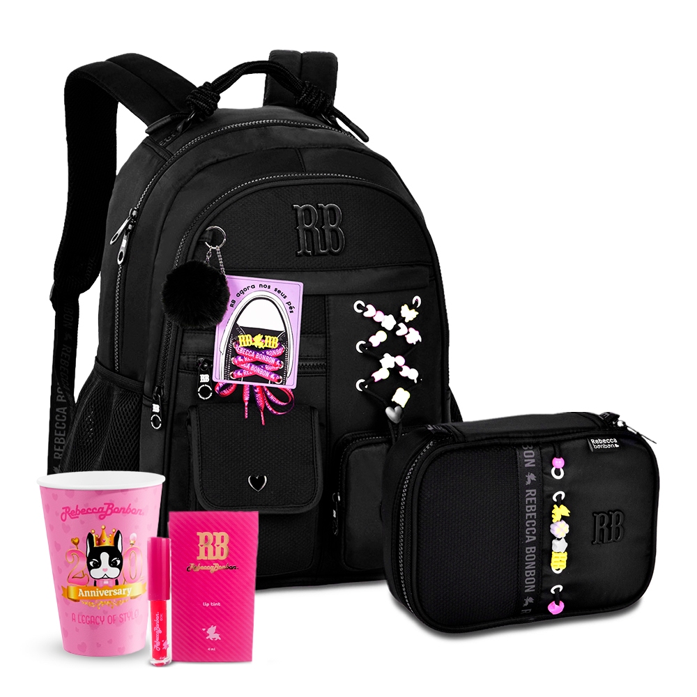 Mochila Rebecca Bonbon Escolar Juvenil Com Estojo Box Grande Copo RB Oficial Anti-Furto em Oferta na Shopee