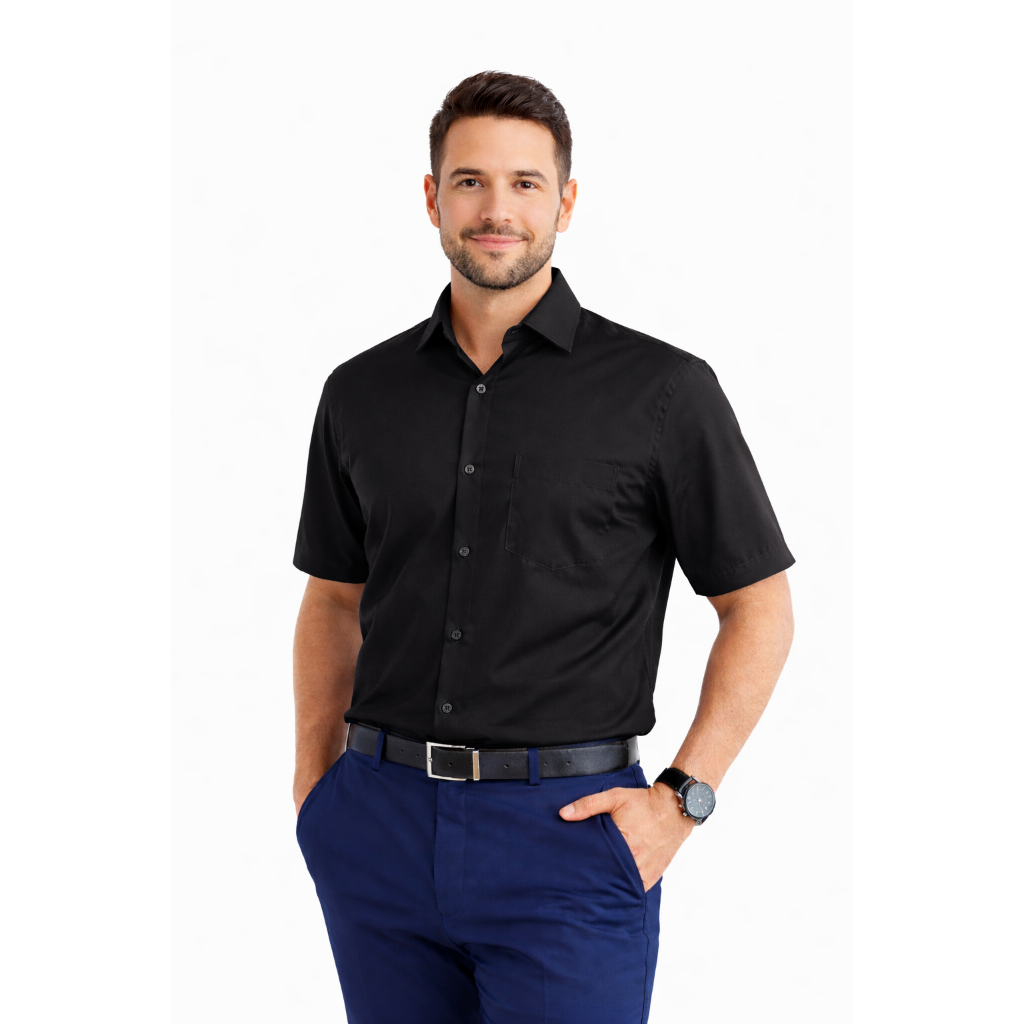 Camisa Social Manga Curta Com Bolso Tecido Não Amassa em Oferta na Shopee