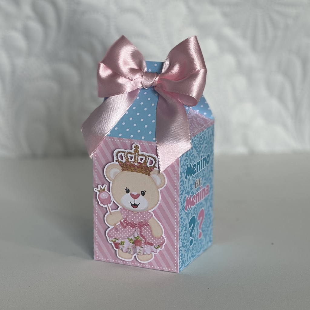 Kit Festa 20 Caixas Personalizadas Tema Chá revelação Ursinhos – Lembrancinhas para Festa