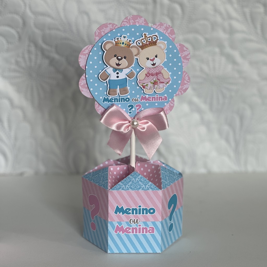 Centro de mesa Personalizadas chá revelação, azul e rosa ursinho urso menino menina para Festa Infantil