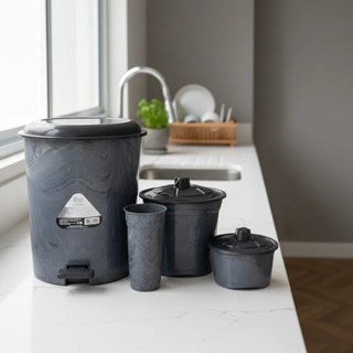 Kit Pia Cozinha C/ Lixeira De Pedal 14 Litros Marmorizado em Oferta na Shopee