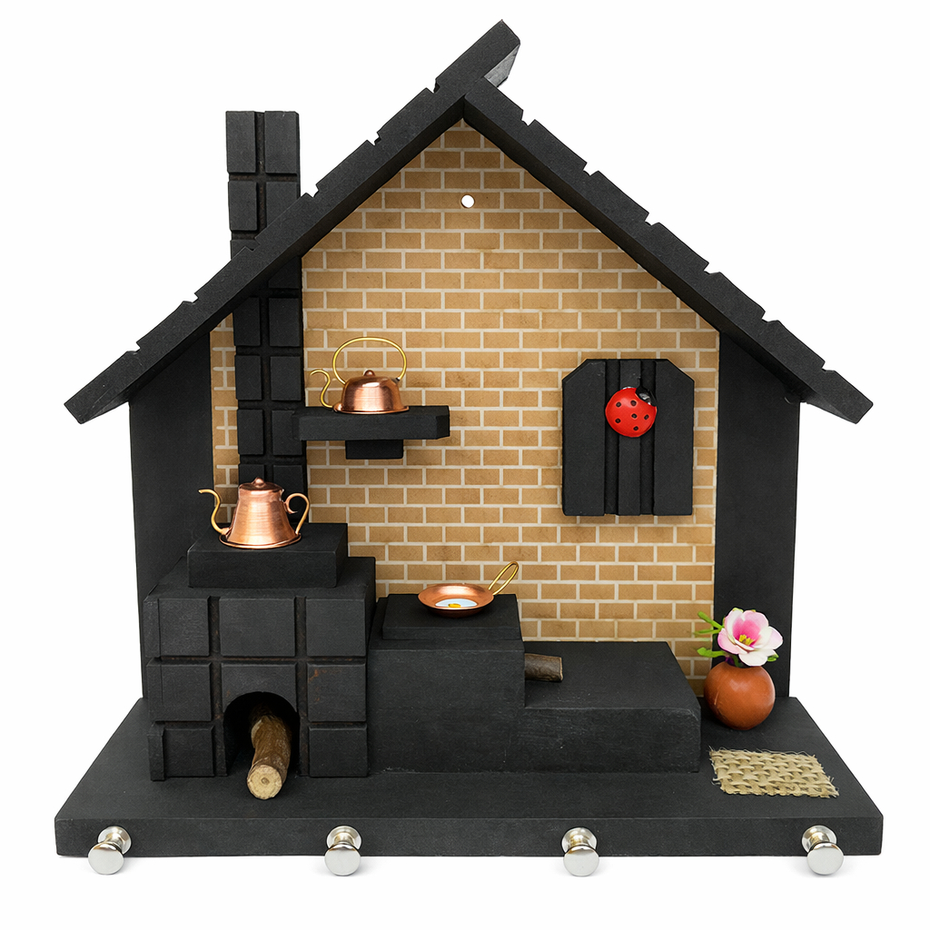 Porta Chaves Casinha Mineira Marrom de Parede Fornalha Artesanal | MDF com Miniaturas de Cobre | Organização e Decoração em Oferta na Shopee