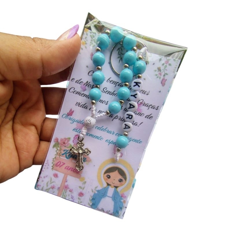 Kit 10 Lembrancinhas Religiosas Personalizadas – Mini Terço com Nome